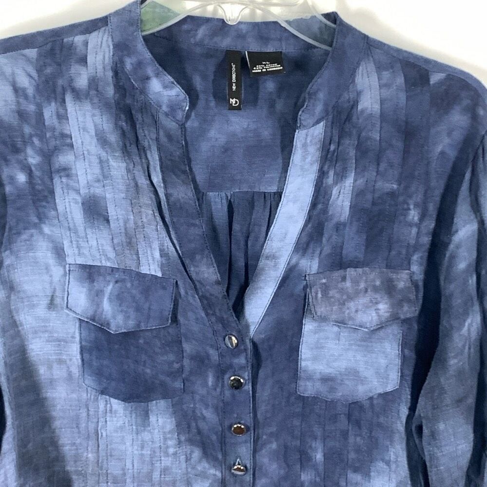 New Directions Womens Tie Dyed Split Neck Roll Tab Sleeve Blouse Blue Size XL - Picture 4 of 7